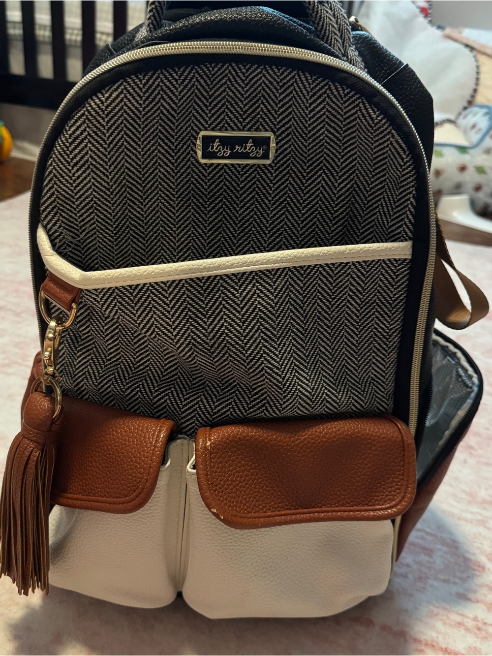 Itzy Ritzy Women's Herringbone Boss Diaper Bag - Black, Brown & Cream